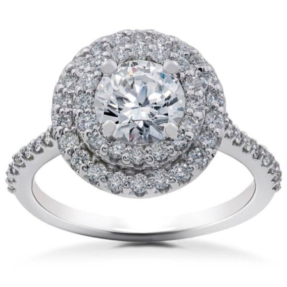 𝅺SIZE 9 925 Round Cut CZ Halo Ring - Picture 1 of 12